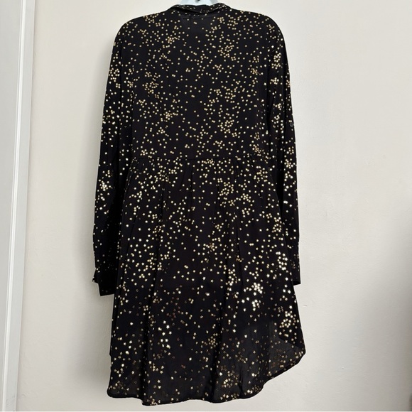 Solitaire Star Print Tunic/Mini Dress Size XL NEW Black Gold Metallic Button Up - Picture 7 of 12
